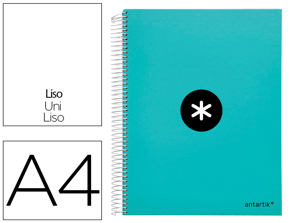 Cuaderno espiral a4 micro antartik tapa forrada 120h 90 gr liso 5 bandas 4 taladros color menta