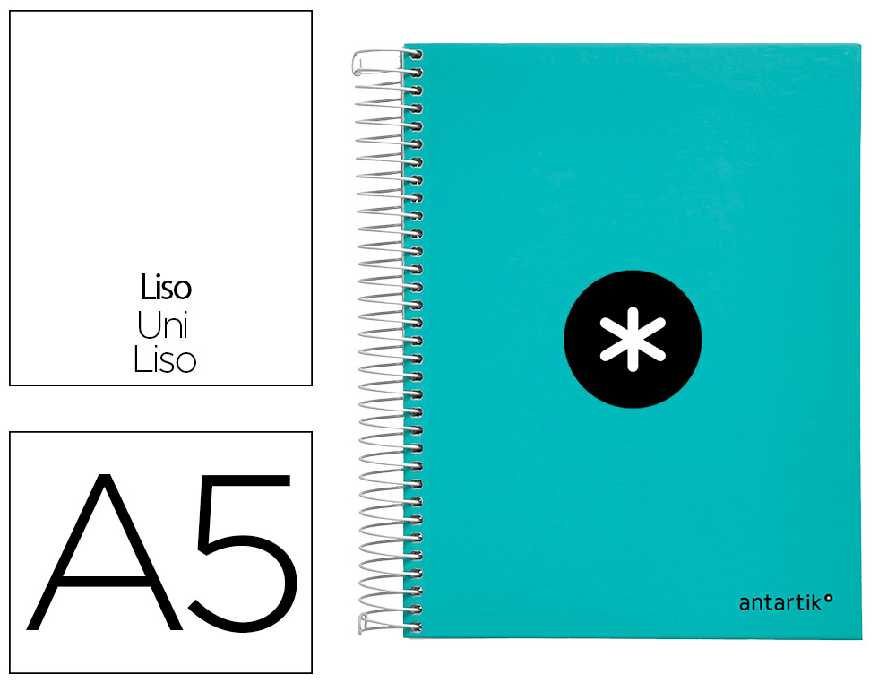 Cuaderno espiral a5 micro antartik tapa forrada120h 90 gr liso 5 bandas 6 taladros color menta