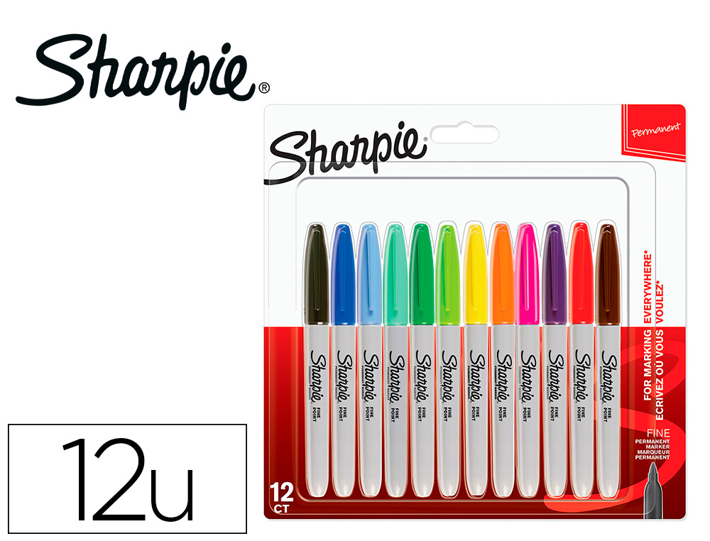 Rotulador sharpie permanente fino blister 12 unidades colores surtidos