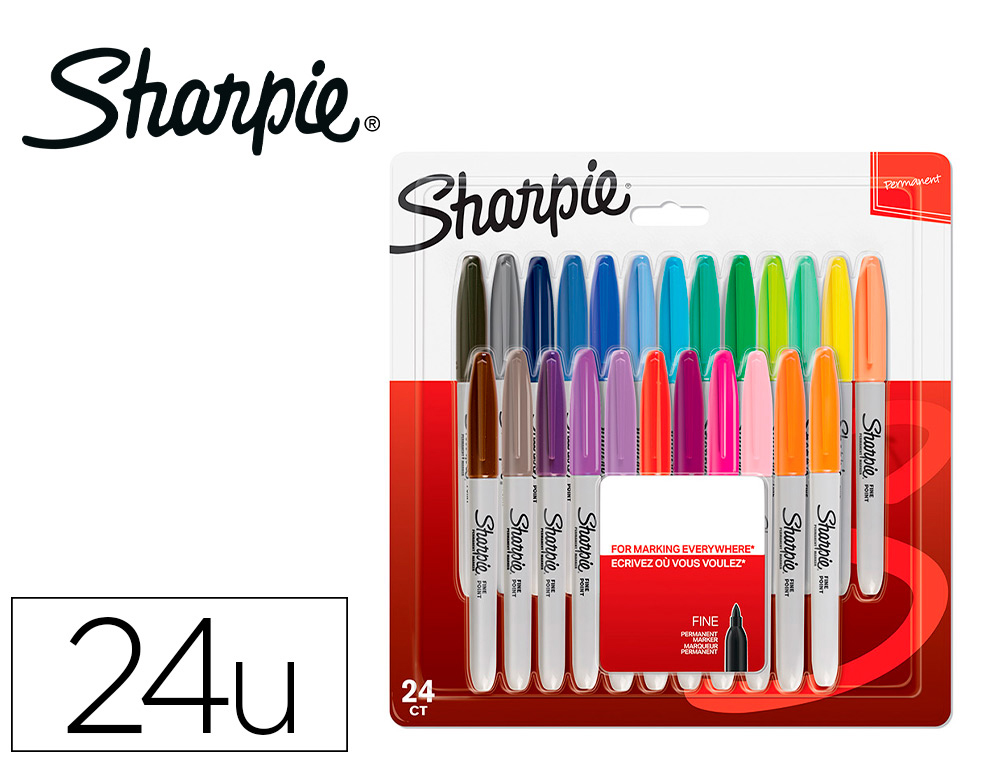 Rotulador sharpie permanente fino blister 24 unidades colores surtidos