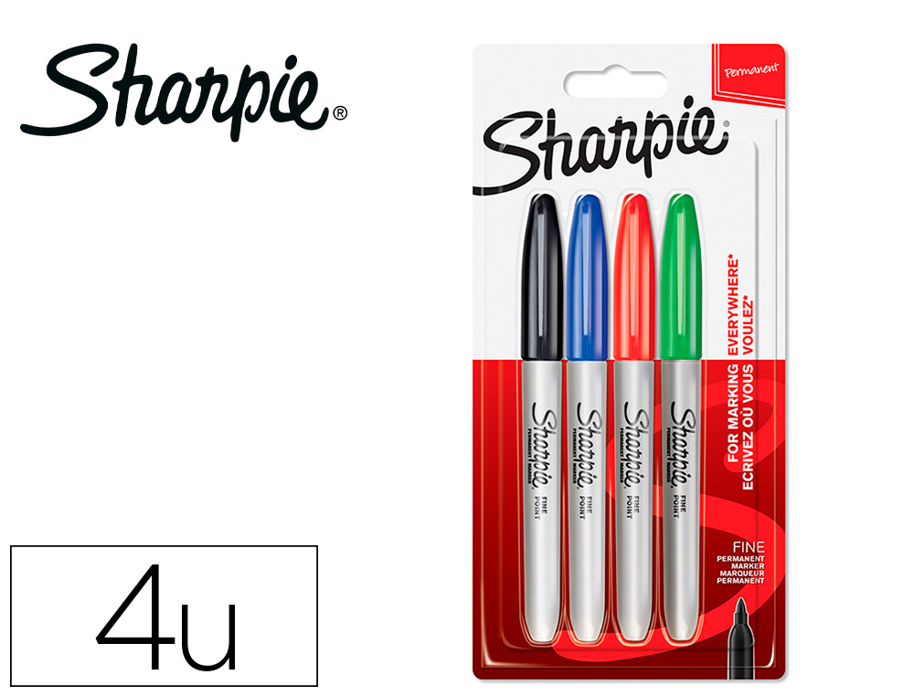 Rotulador sharpie permanente fino blister 4 unidades colores estandar surtidos