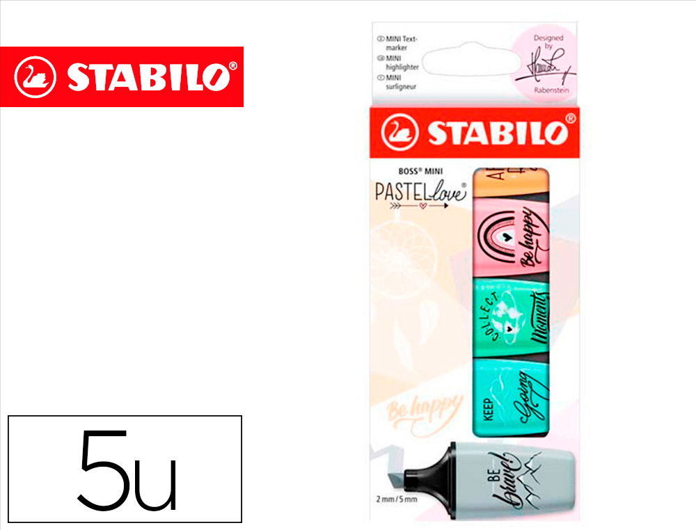 Rotulador stabilo boss mini pastel love estuche de 5 unidades colores surtidos