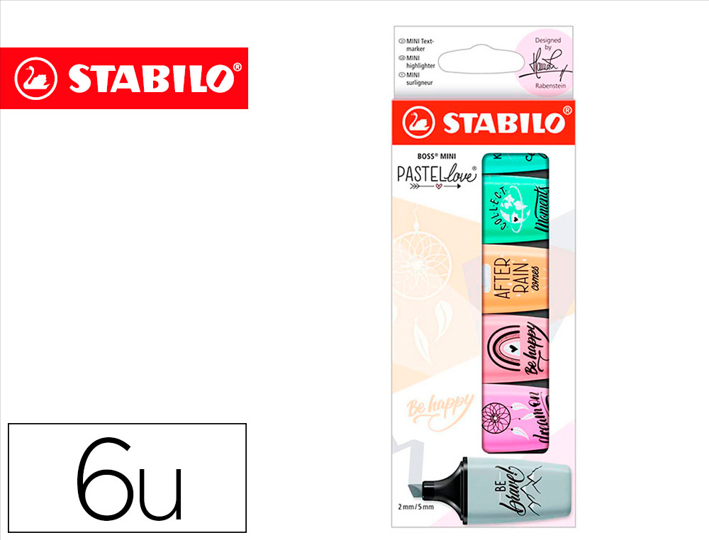 Rotulador stabilo boss mini pastel love estuche de 6 unidades colores surtidos