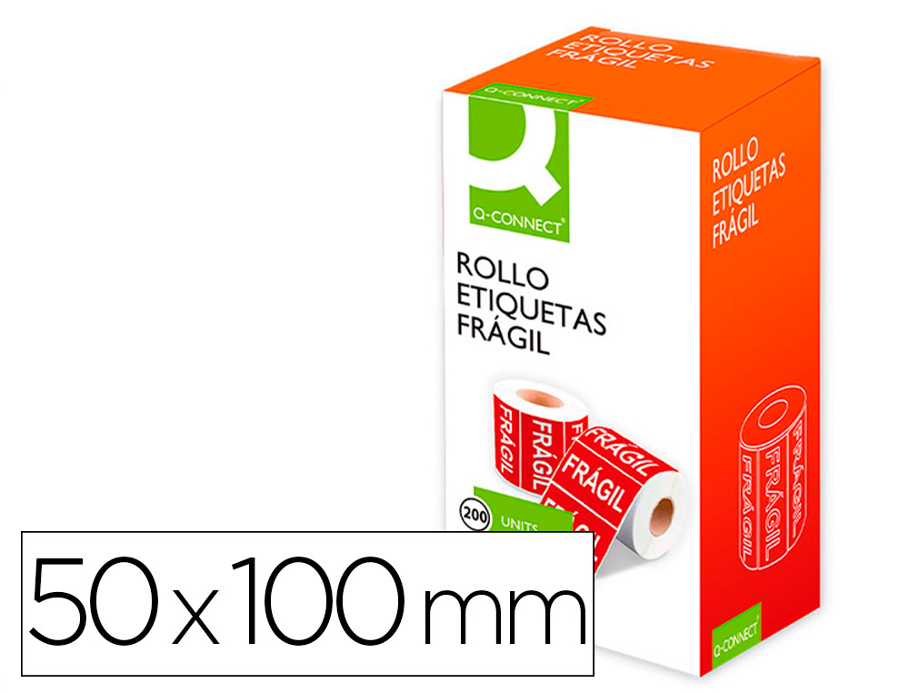 Etiqueta q-connect fragil 50x100 mm rollo de 200 unidades