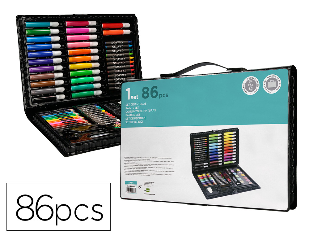 Estuche de pintura liderpapel plastico 86 piezas 34x23x3,2 cm