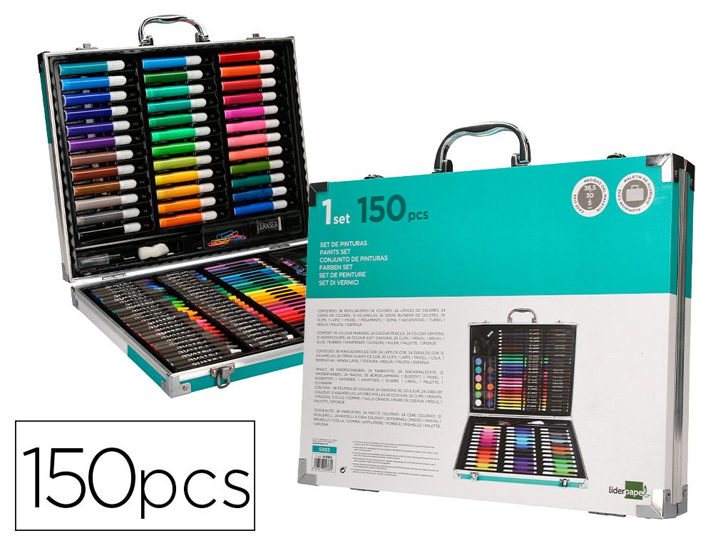 Estuche de pintura liderpapel aluminio 150 piezas maletin 37,8x29,7x4,6 cm