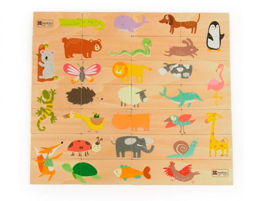 Puzle andreutoys domino animales madera 28 piezas