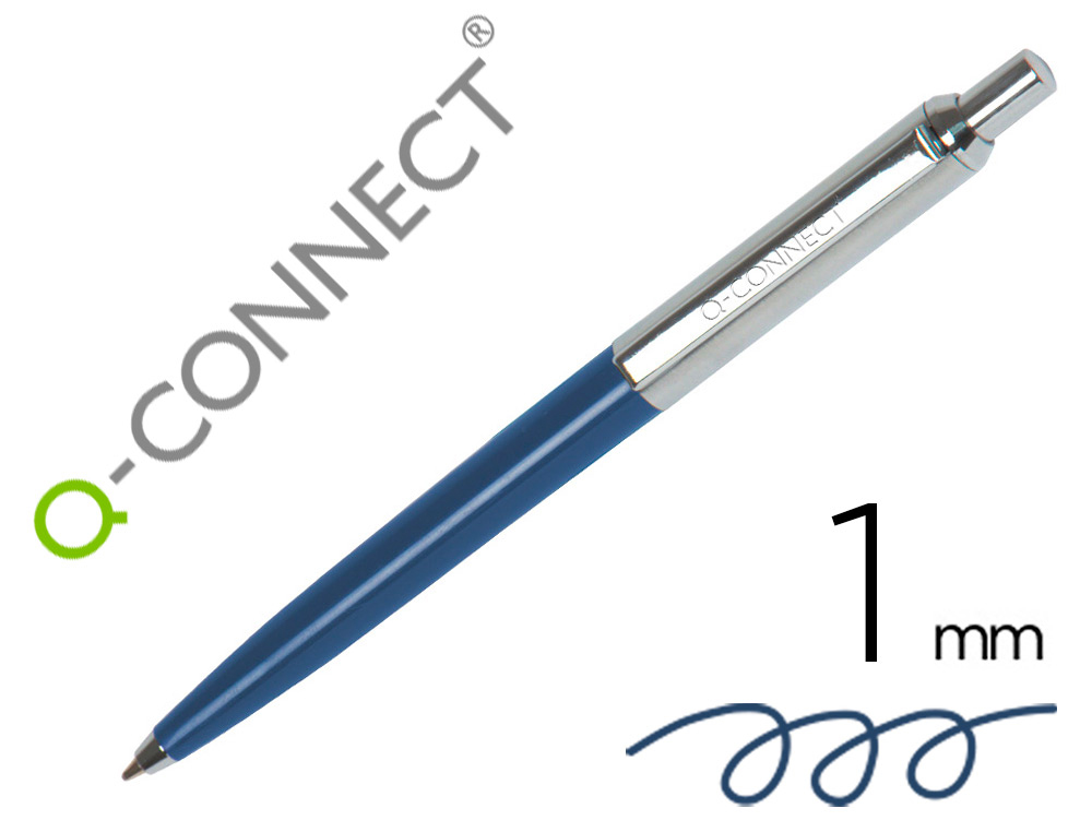 Boligrafo q-connect premium metalico retractil con clip color azul punta 1 mm