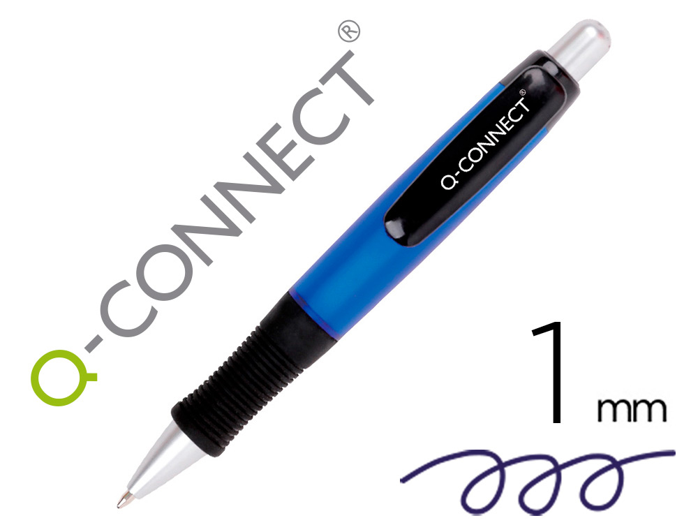 Boligrafo q-connect premium retractil con sujecion de caucho color azul punta 1 mm