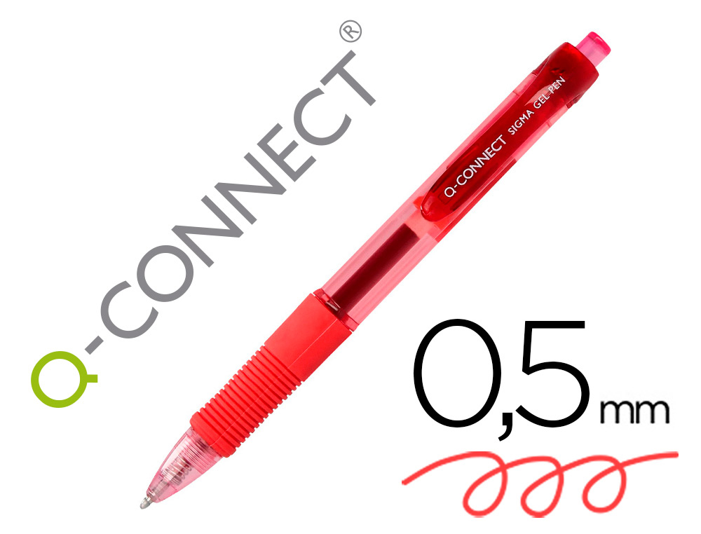 Boligrafo q-connect sigma retractil con sujecion de caucho tinta gel 0,5 mm color rojo