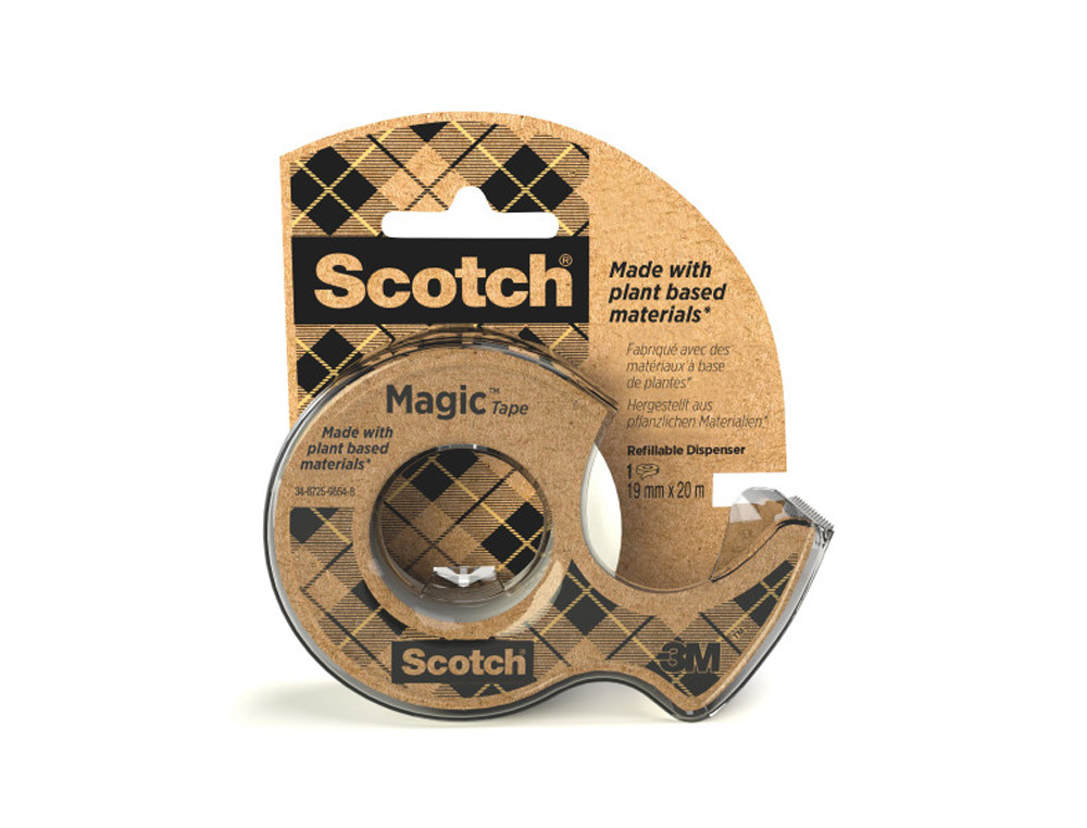 Cinta adhesiva scotch magic invisible 20 mt x 19 mm ecologica en miniportarrollo