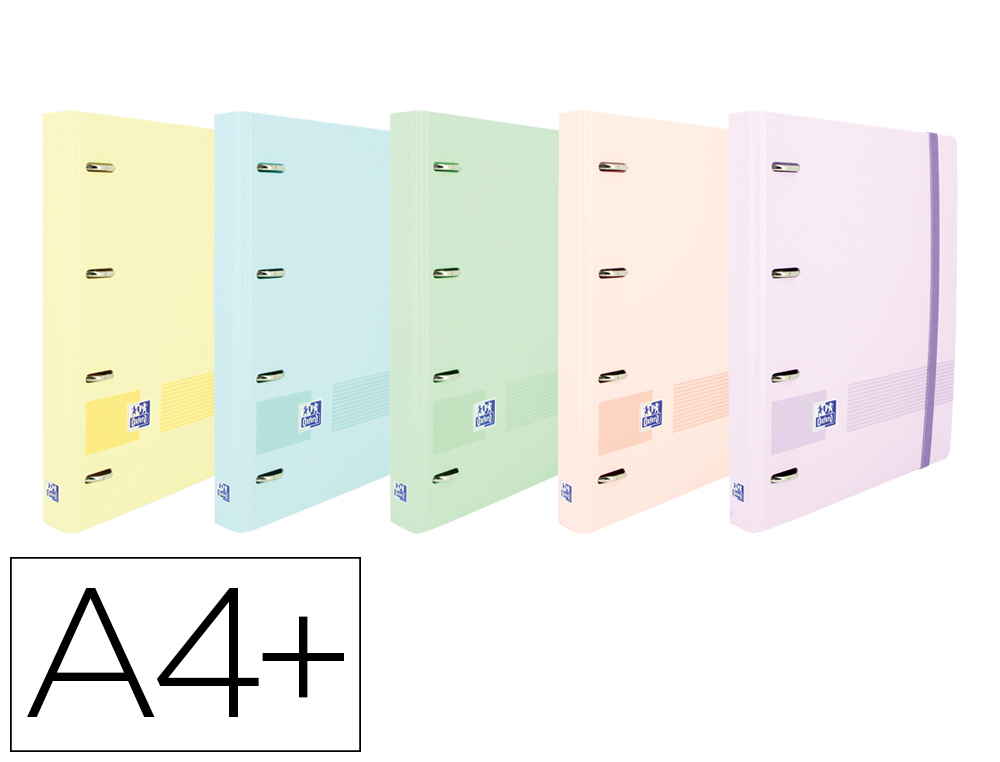 Carpeta con recambio oxford europeanbinder live&go din a4+polyfoam 4 anillas 35 mm cuadro 5 mm colores pastel