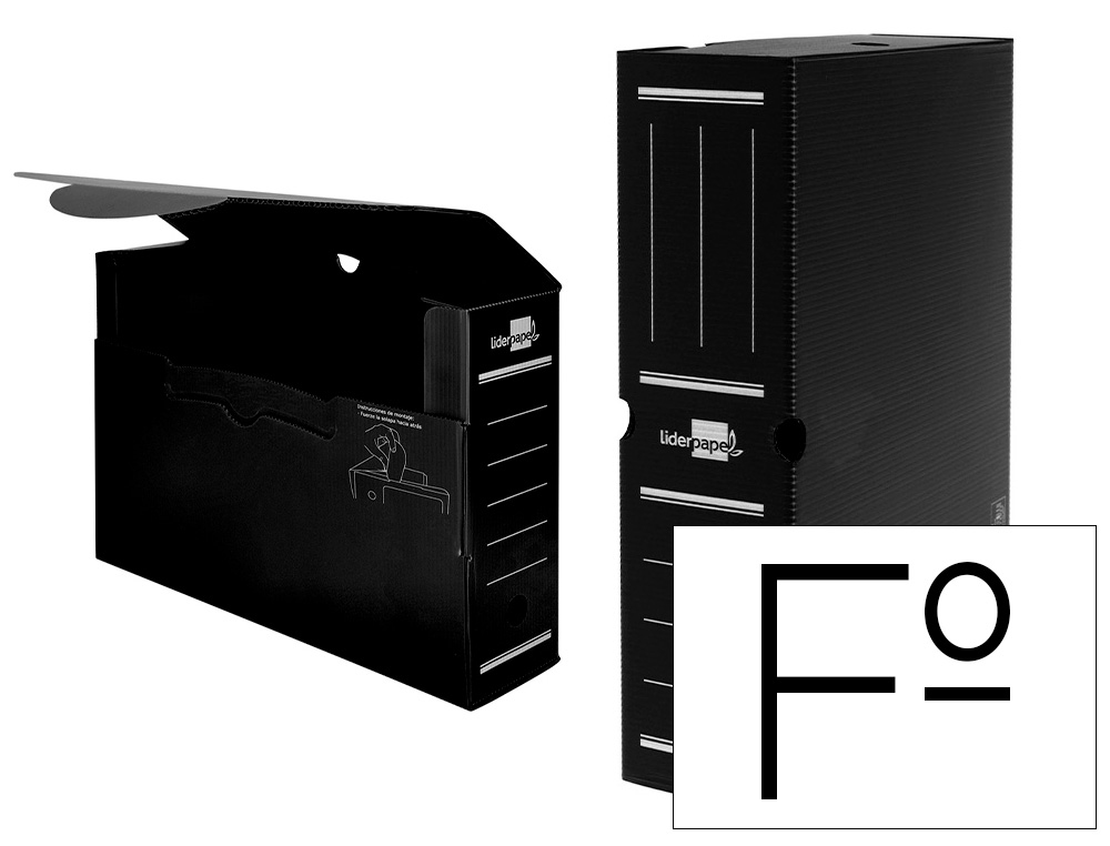 Caja archivo definitivo plastico liderpapel lomo 100 mm negro 360x100x260 mm