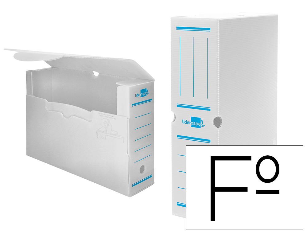 Caja archivo definitivo plastico liderpapel lomo 100 mm blanco 360x100x260 mm