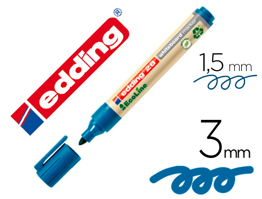 Rotulador edding 28 para pizarra blanca ecoline 90% reciclado color azul punta redonda 1,5-3 mm recargable