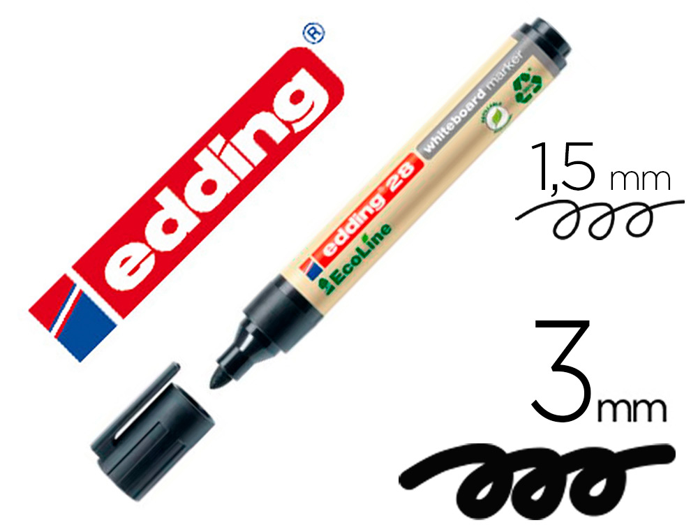 Rotulador edding 28 para pizarra blanca ecoline 90% reciclado color negro punta redonda 1,5-3 mm recargable