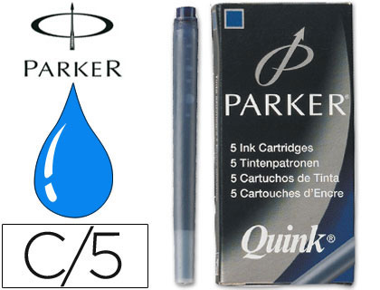 Tinta estilografica parker azul permanente caja de 5 cartuchos
