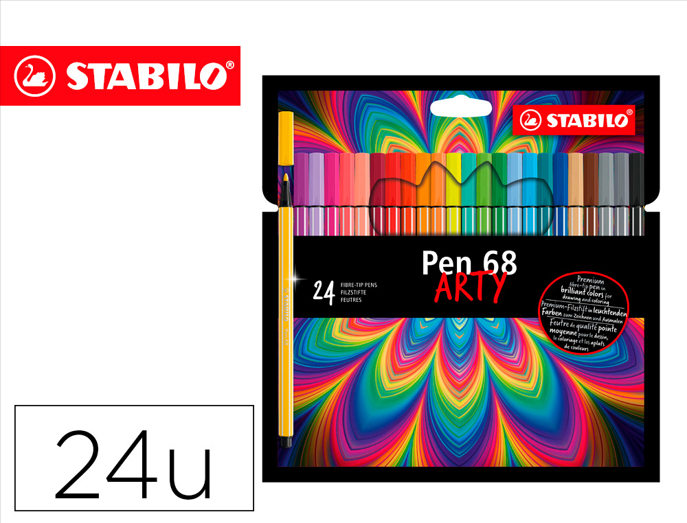 Rotulador stabilo acuarelable pen 68 arty line 1 mm estuche carton de 24 unidades colores surtidos