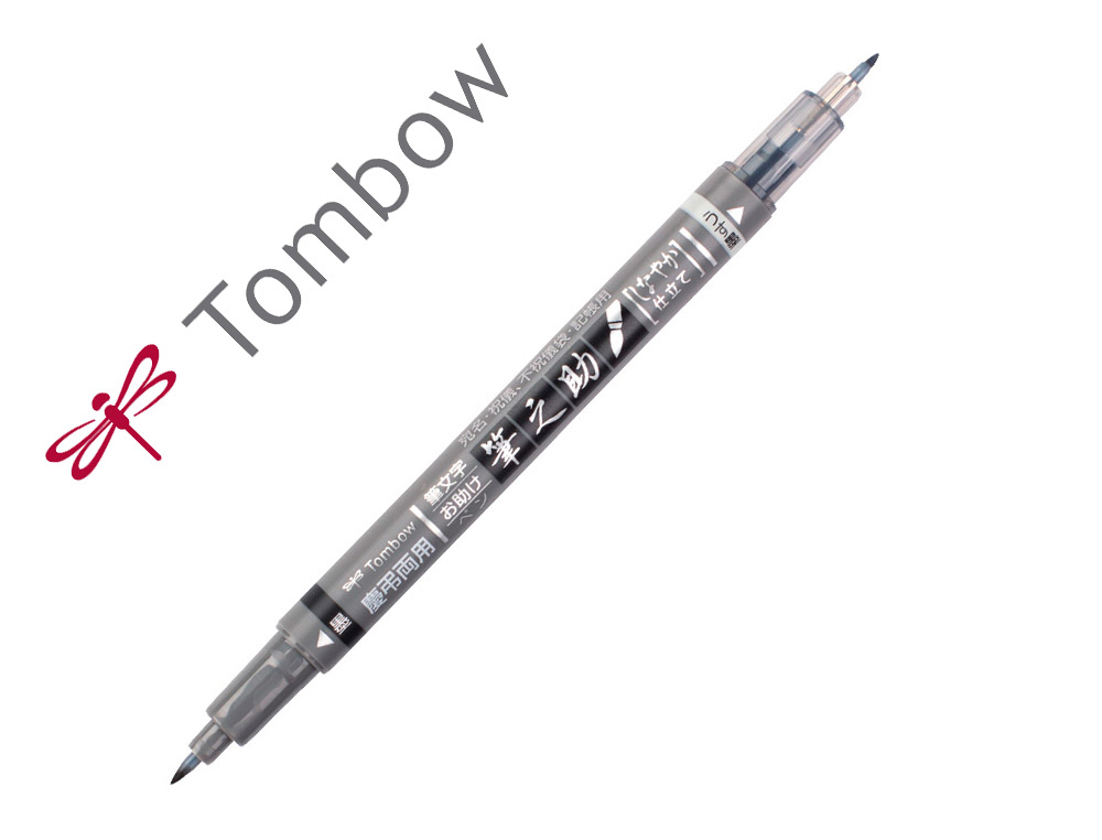 Rotulador tombow fudenosuke tinta base de agua doble punta blanda color gris/negro