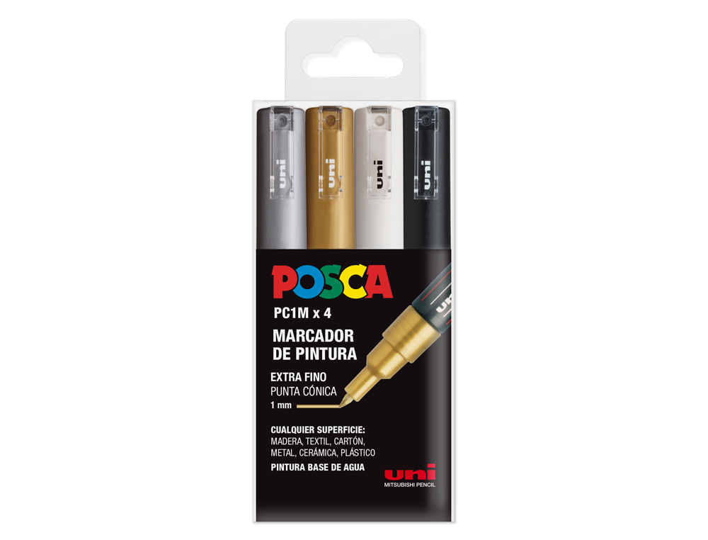 Rotulador uni posca pc-1m/4c marcador de pintura punta extrafina 1 mm estuche gswb de 4 unidades surtidas