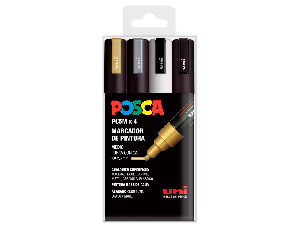 Rotulador uni posca pc-5m/4c marcador de pintura punta conica 1,8-2,5 mm gswb estuche de 4 unidades