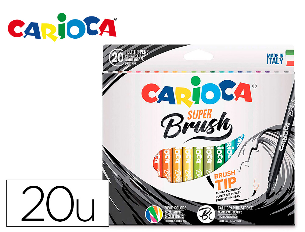 Rotulador carioca punta de pincel lavable caja de 20 unidades colores surtidos