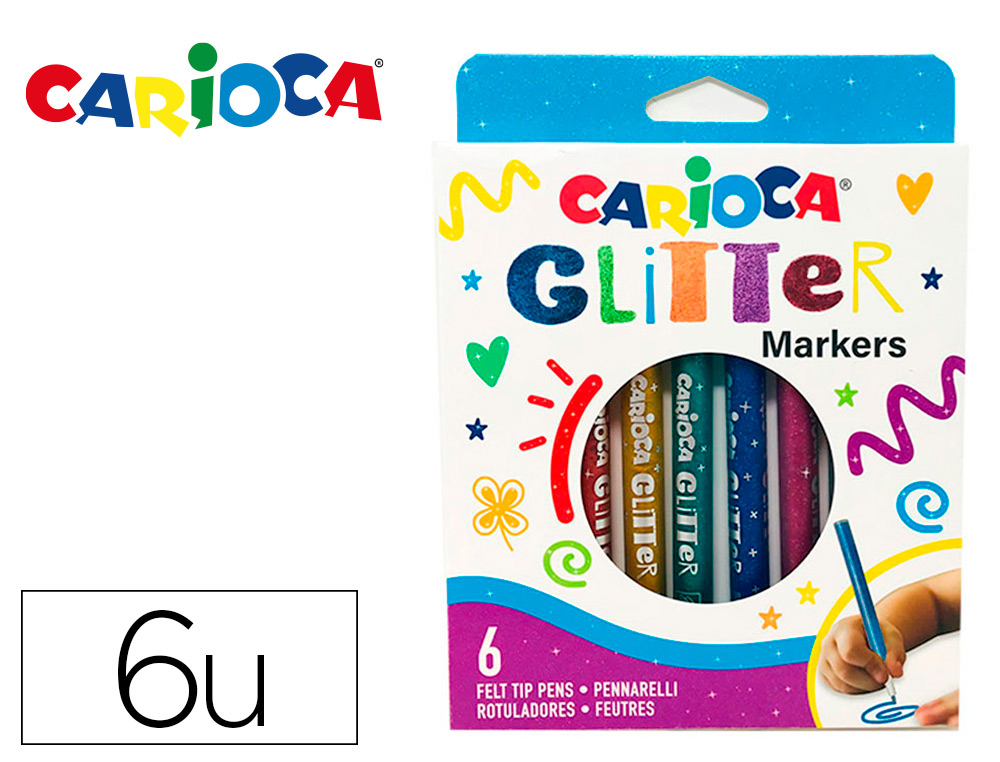 Rotulador carioca glitter purpurina punta 1 mm caja de 6 unidades colores surtidos