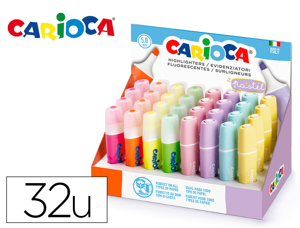 Rotulador carioca fluorescente color pastel expositor de 32 unidades colores surtidos