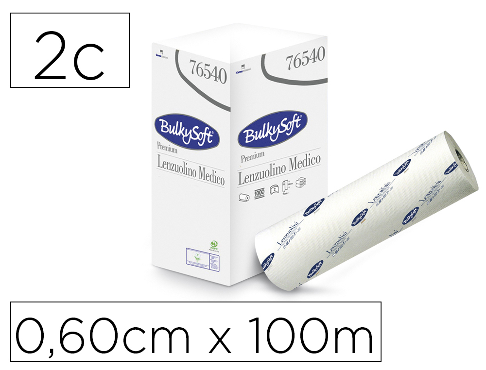 Rollo papel para camilla bulkysoft liso 2 capas rollo 0,60 cm x 100 mt