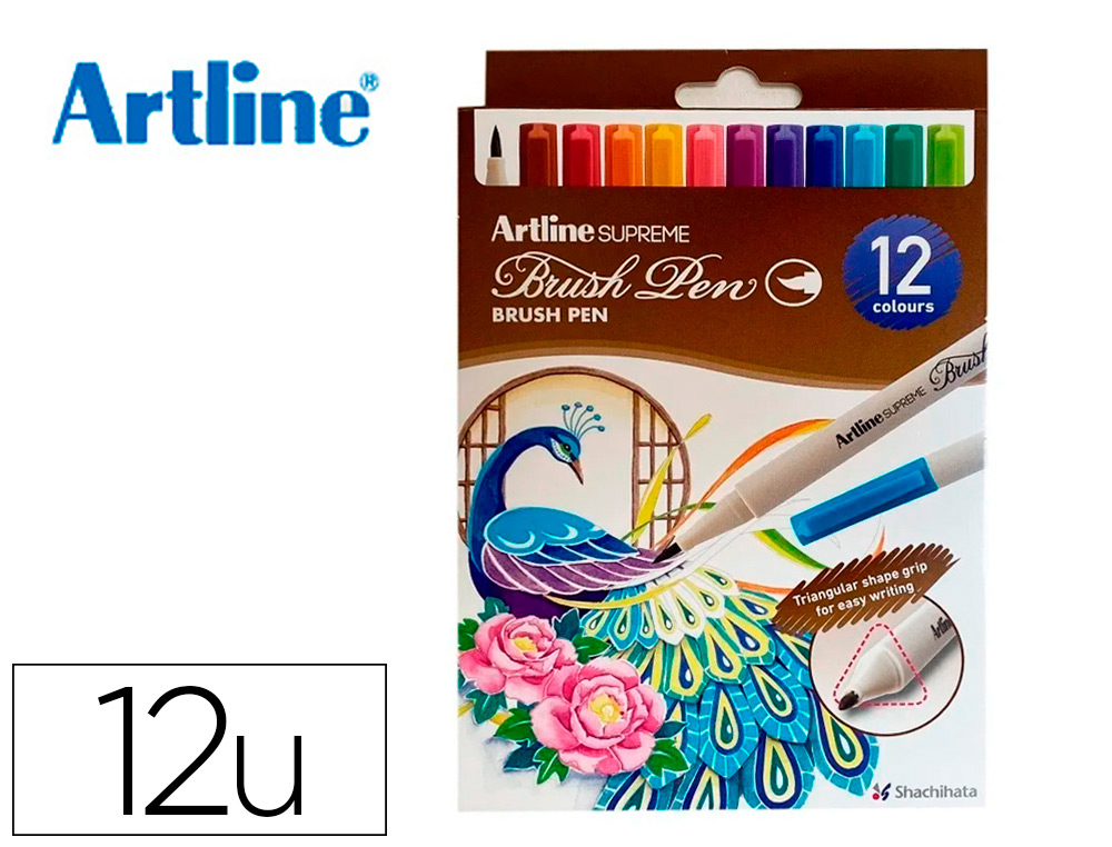 Rotulador artline supreme brush pintura base agua punta tipo pincel trazo fino bolsa 12 unidades colores surtidos