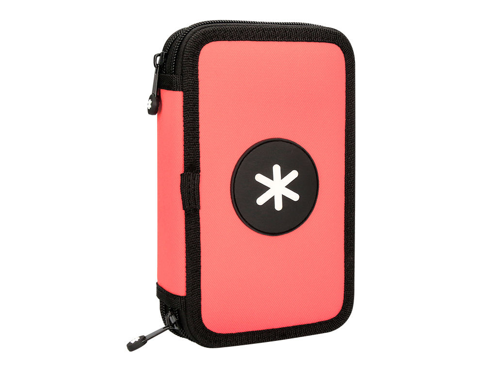 Plumier escolar antartik doble cremallera color coral 28 piezas