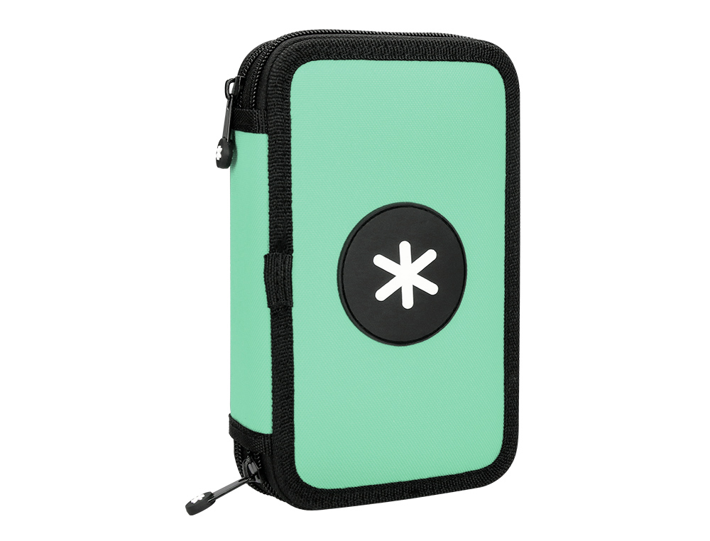 Plumier escolar antartik doble cremallera color menta 28 piezas