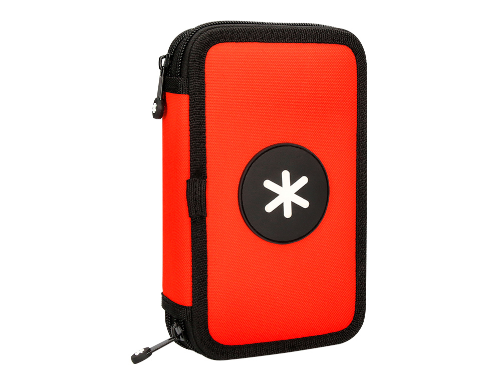 Plumier escolar antartik doble cremallera color rojo 28 piezas