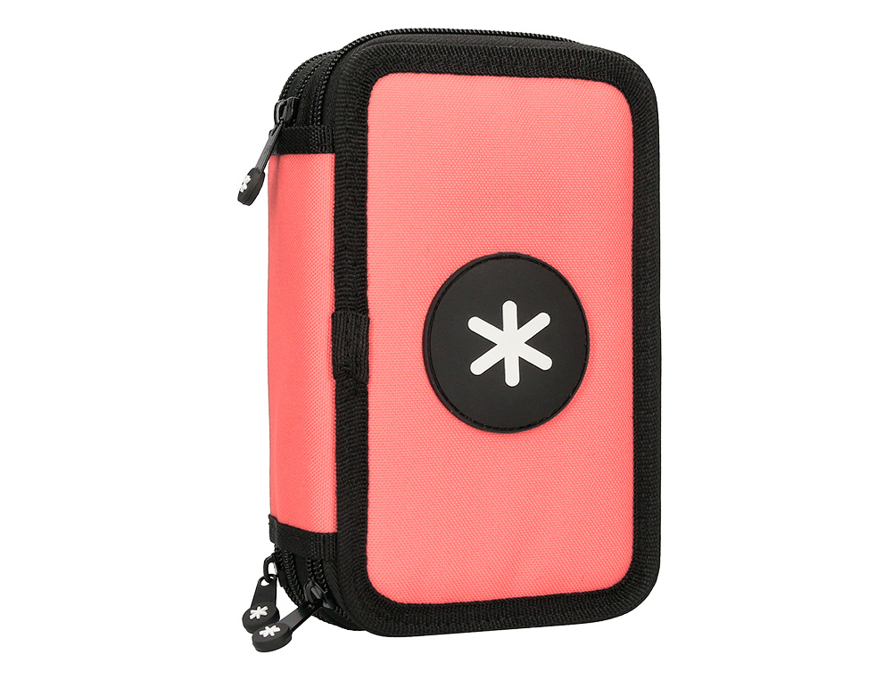 Plumier escolar antartik triple cremallera color coral 36 piezas