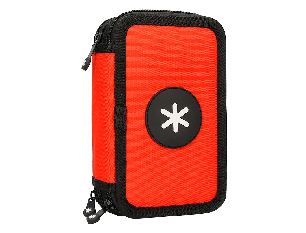 Plumier escolar antartik triple cremallera color rojo 36 piezas