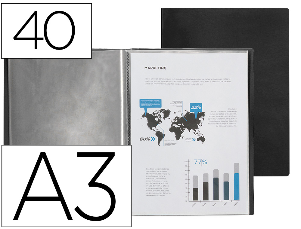 Carpeta liderpapel escaparate 40 fundas polipropileno din a3 negro opaco