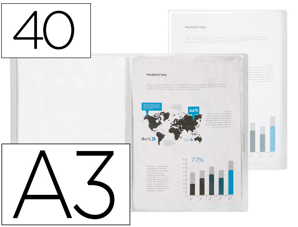 Carpeta liderpapel escaparate 40 fundas polipropileno din a3 transparente translucido