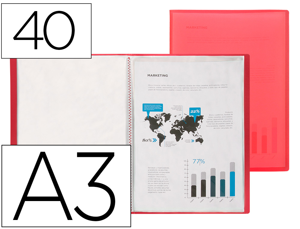 Carpeta liderpapel escaparate 40 fundas polipropileno din a3 rojo translucido