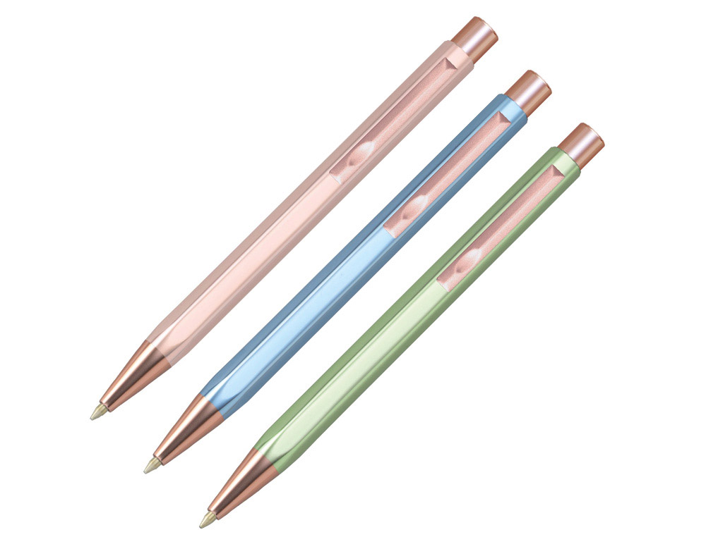 Boligrafo belius brela cuerpo hexagonal con clip colores pasteles caja de regalo con 3 boligrafos