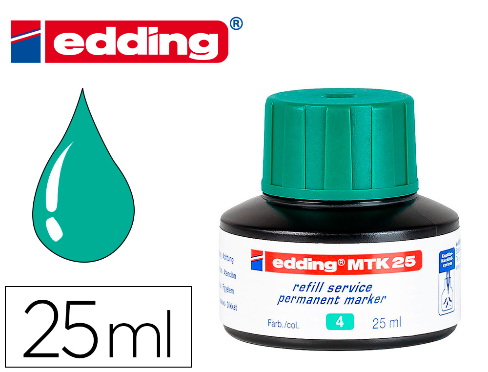 Tinta rotulador edding mtk25 con sistema capilar color verde bote 25 ml