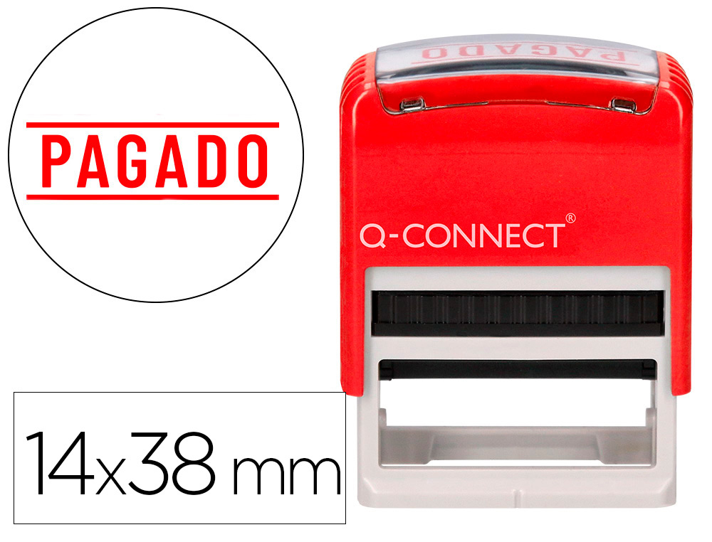 Sello entintado automatico q-connect pagado almohadilla 14x38 mm color rojo