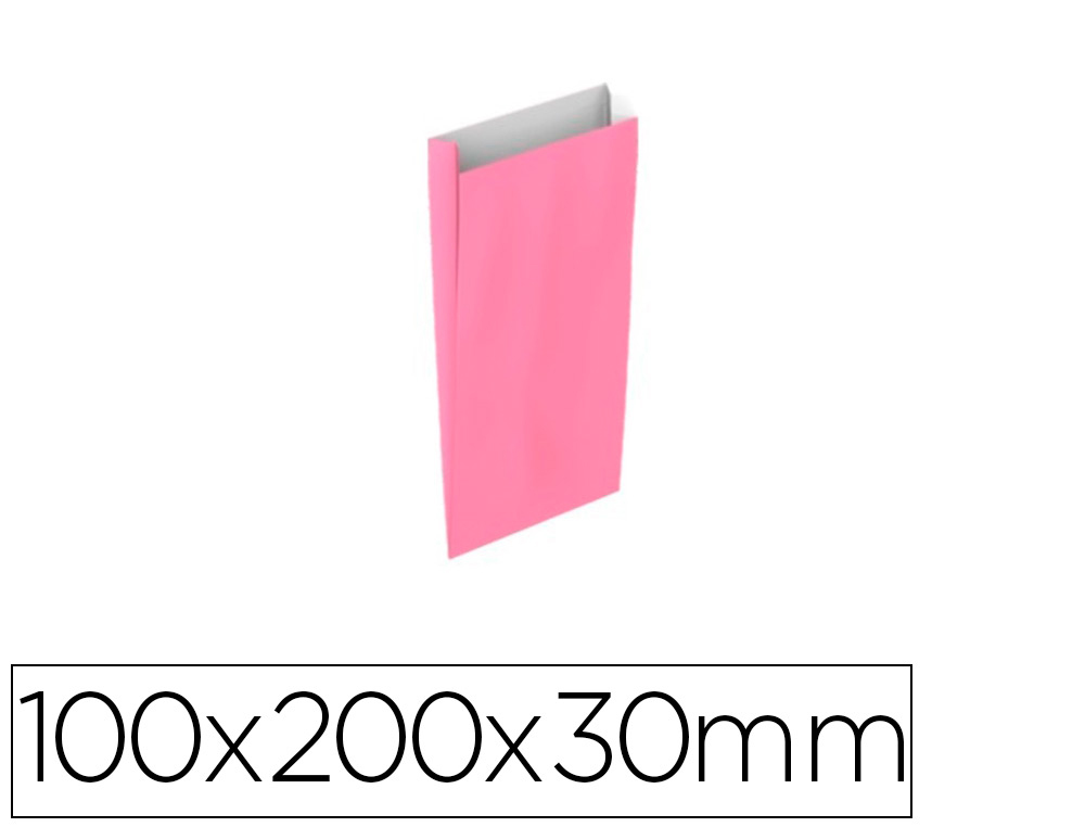 Sobre papel basika celulosa rosa con fuelle xxs 100x200x30 mm paquete de 25 unidades