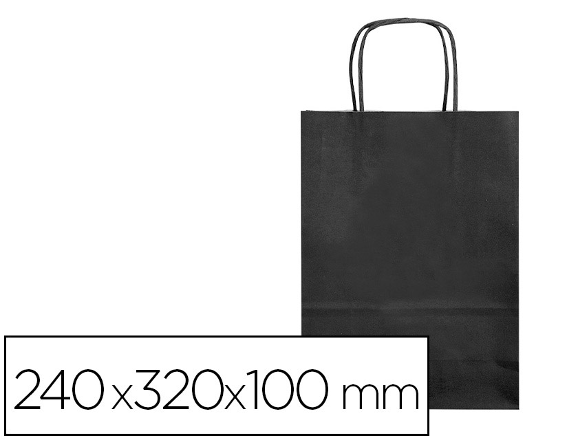 Bolsa papel q-connect celulosa negro s con asa retorcida 240x320x10 mm