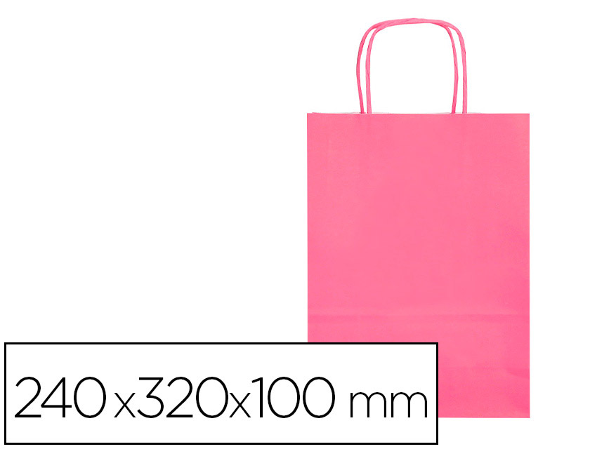 Bolsa papel q-connect celulosa rosa s con asa retorcida 240x320x10 mm