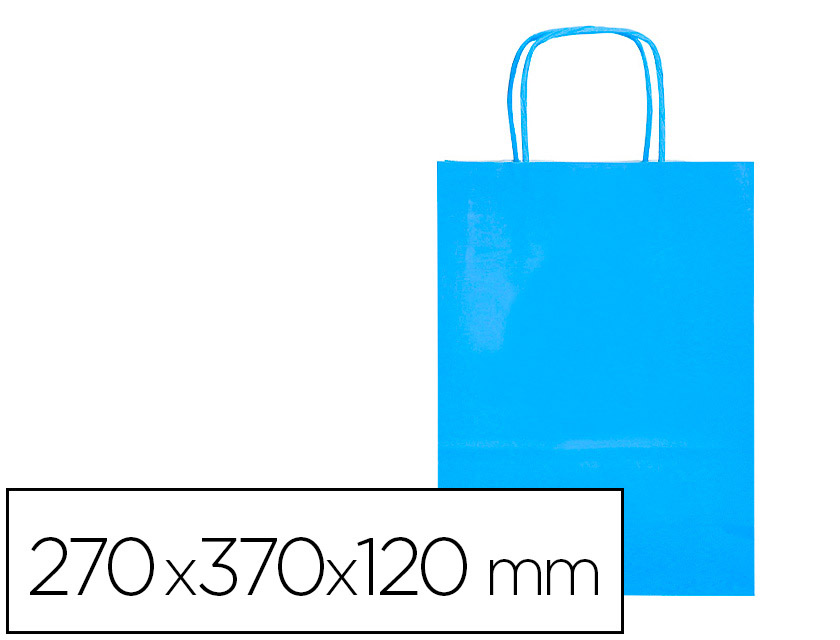 Bolsa papel q-connect celulosa celeste m con asa retorcida 270x370x12 mm