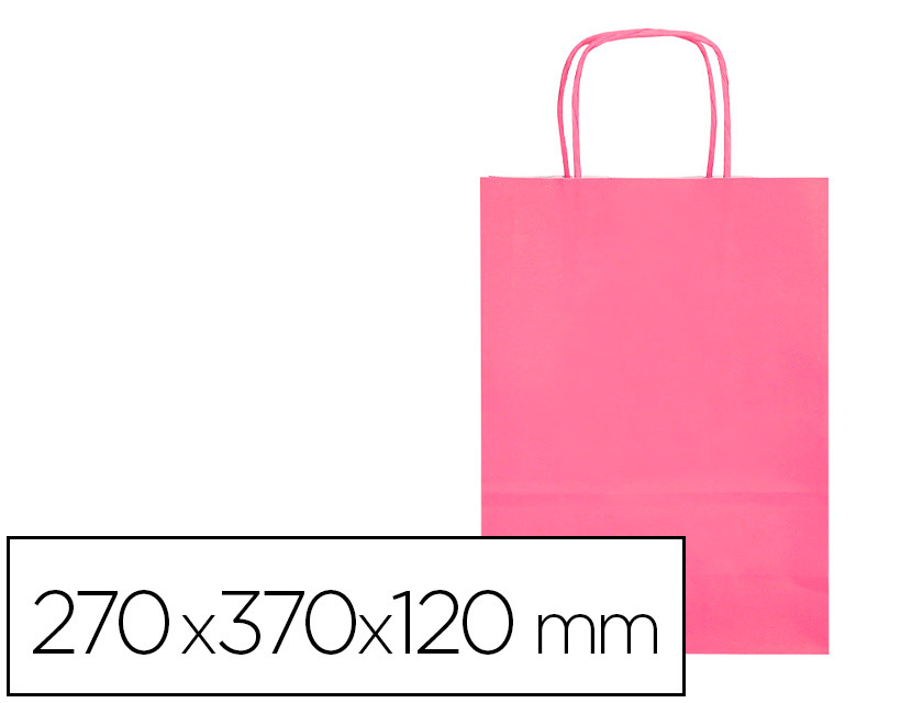 Bolsa papel q-connect celulosa rosa m con asa retorcida 270x370x12 mm