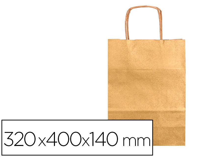 Bolsa papel q-connect kraft oro l con asa retorcida 320x400x14 mm