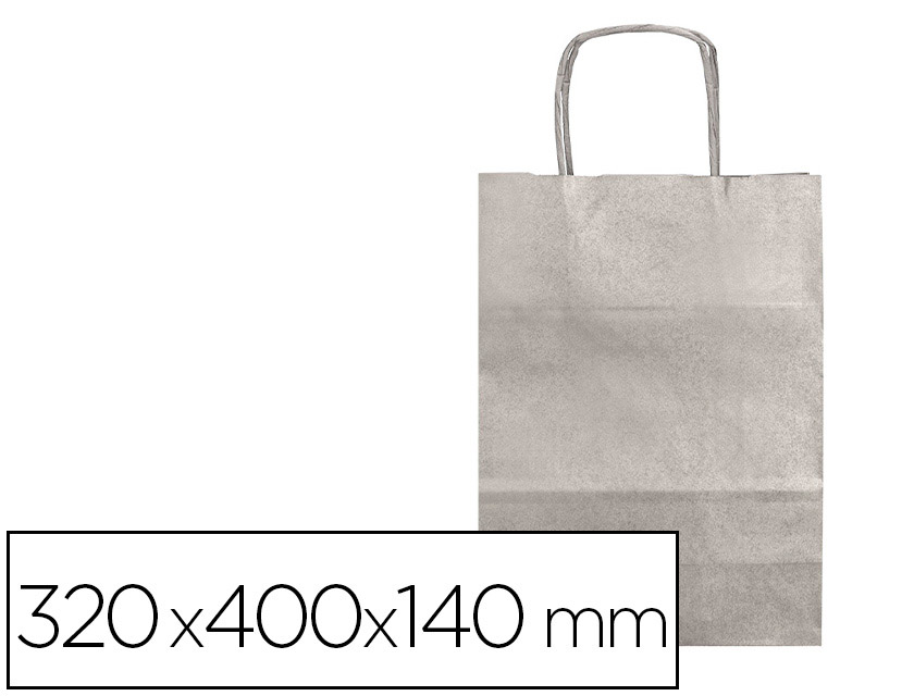 Bolsa papel q-connect kraft plata l con asa retorcida 320x400x14 mm