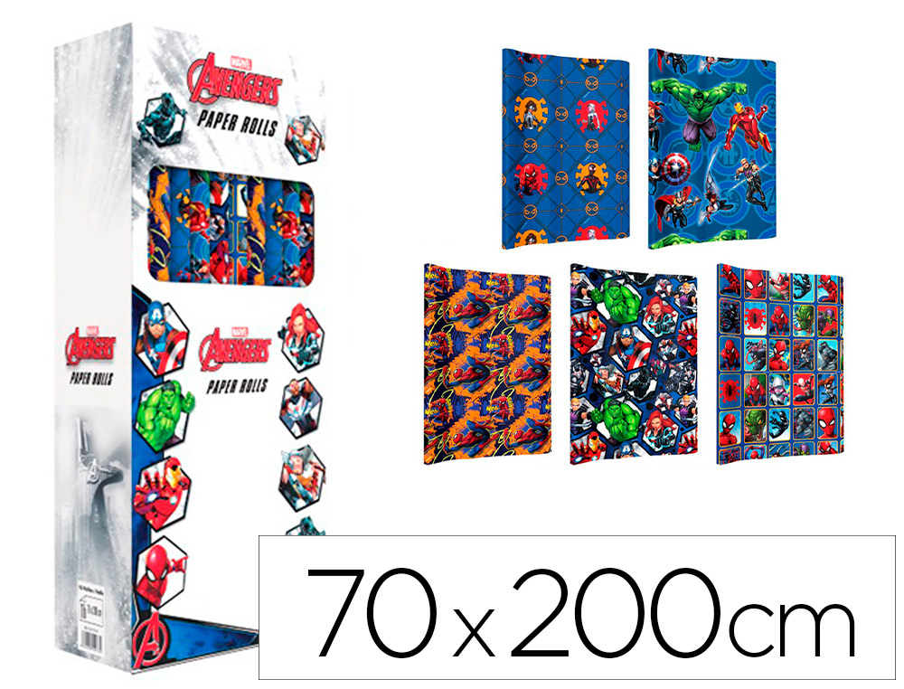 Papel de regalo basika marvel rollo ancho 70 cm longitud 2 mt diseños surtidos