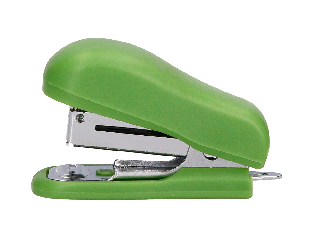 Grapadora liderpapel ecouse mini capacidad 12 hojas 100% plastico reciclado con caja de 1000 grapas 26/6